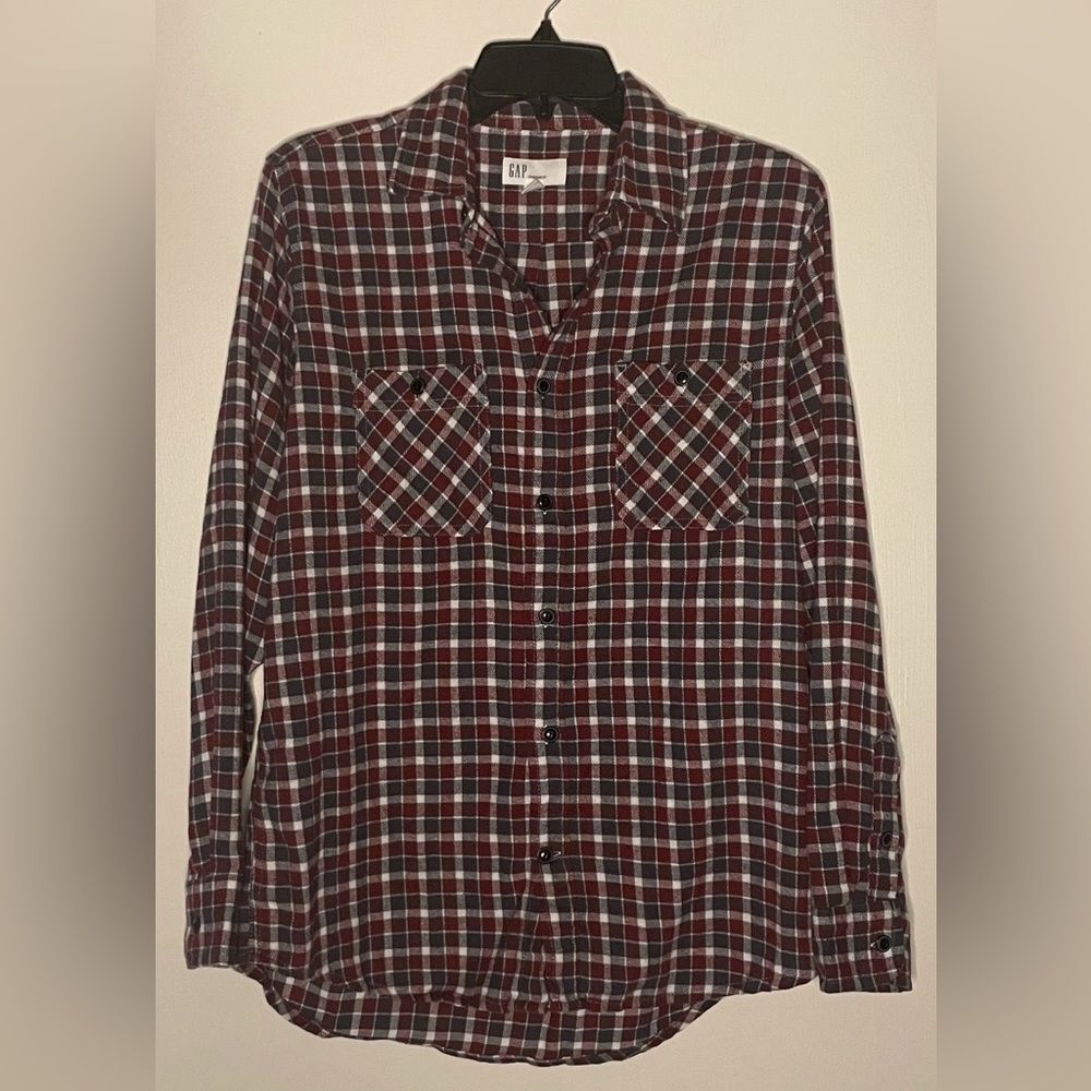 Gap- Standard Fit Black Red Button Down Casual Flannel Shirt Mens XL